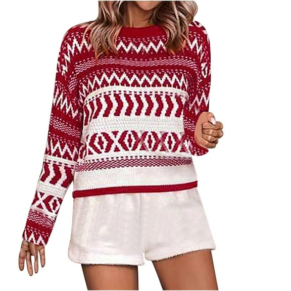 GA WEIHUA Deals,Women's Long Sleeve Knitted Pullover Ugly Christmas Crewneck Sweater Jumpers(Red,S)