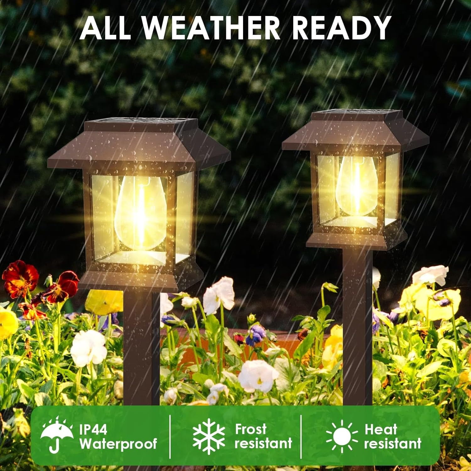HOODINK 12 Pack Solar Lights Outdoor Waterproof, Upgraded LED Solar Pathway Lights, Garden Lights for Driveway, Landscape, Walkway, Yard, Lawn, Brown