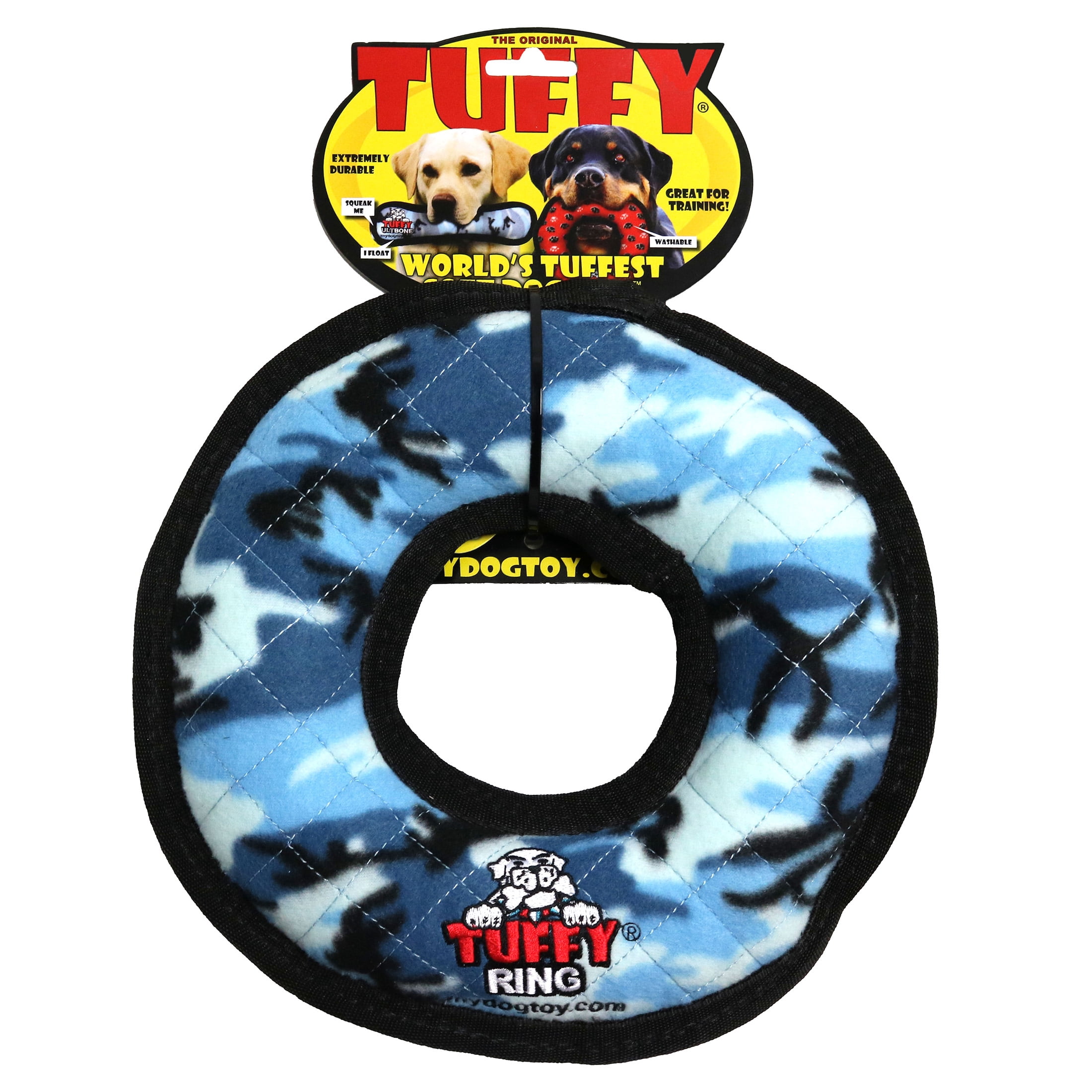 Tuffy Ultimate Ring Camo Blue Durable Plush Squeaky Dog Toy