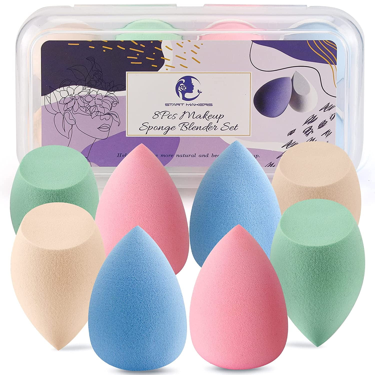 DUAIU Beauty Makeup Sponge Blender 8 Pcs Foundation Makeup Puffs Set