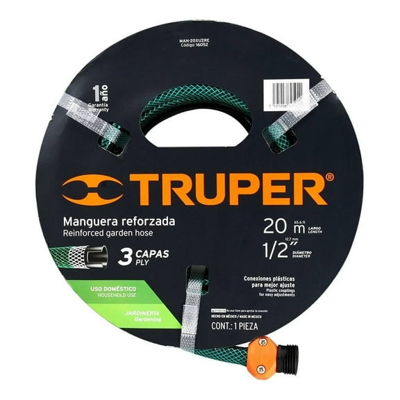 Manguera Truper de 3 capas  20 m x 1/2 Pulgadas