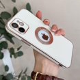 thumbnail image 6 of Cute for iPhone 12 6.1-inch Case with Gold Logo Circle,Plating Shockproof Protective Soft Silicone Back Cover Cases with Clear Acrylic Camera Lens Protector(White), 6 of 12