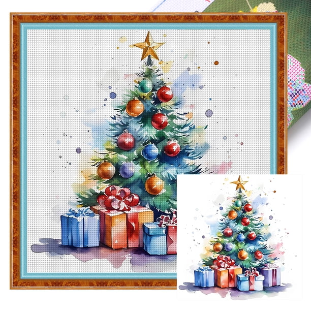 Kit Punto Cruz Con Navidad Hilo Algodón Ecológico Bordado 11CT 50x50cm