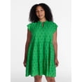 thumbnail image 2 of Time and Tru Women's Tiered Cotton Eyelet Mini Dress with Flutter Sleeves, Sizes XS-XXXL, 2 of 6