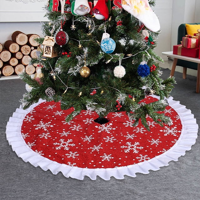 Uklsqma Christmas Tree Skirt 36In Polyester Fabric Reusable Xmas Tree Mat with Snowman Snowflake Ornament Pattern | Durable Washable Holiday Decoration for Home Office Classroom Party Gift