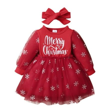 

SYNPOS Toddler Baby Girls Christmas Outfit Baby Girl Christmas Dress Long Sleeve Shirt Tutu Skirt Dress with Headwear Fall Winter Clothes