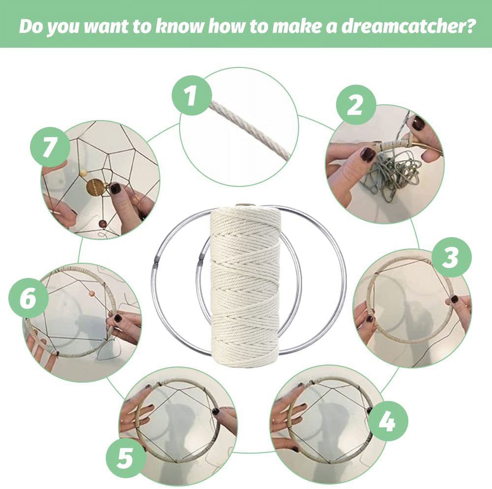BUZIFU Natural Macrame Cord, 3MM*100M Cotton Cord Macrame Rope Macrame Kit with 100 Pcs Wood Beans, 4 Pcs Metal Rings, 4 Color Craft Cotton String Twine for Plant Hangers Knitting Macrame Craft DIY