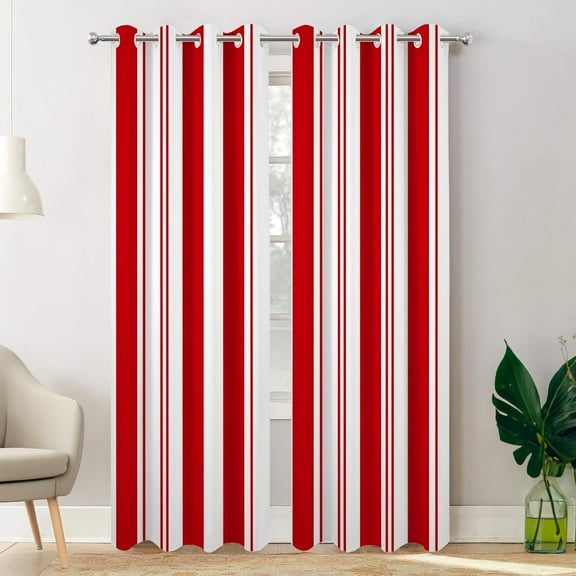 Red Christmas Candy Cane Blackout Curtains for Bedroom, White Christmas Stripes Grommet Top Drapes Thermal Insulated Window Curtains 26"W x 63"L (Pack of 2)