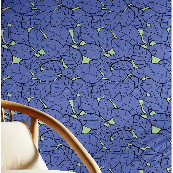S4sassy Removable Nature-inspired Waterproof Wall Wrap, Wallcover, Blue Leafy Vines Print Contact Paper for Walls, Cabinet, Dresser, Self Adhesive Vinyl Wallpaper Roll- Blue (25"x120")