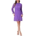 thumbnail image 2 of INSPIRE CHIC Vestido Mini Casual de Encaje Floral con Cuello Redondo y Mangas Largas para Mujeres XL Púrpura Violeta, 2 of 5