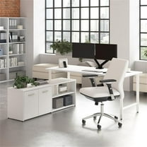 Pemberly Row 72"W Computer Desk with Storage Cabinet in White - Engineered Wood