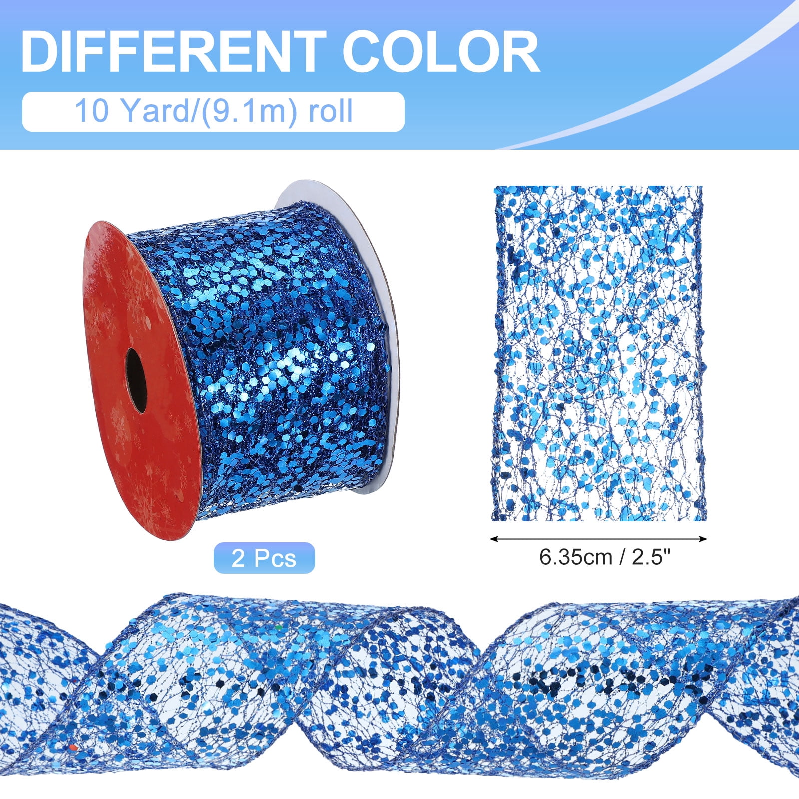 Uxcell Glitter Mesh Wired Ribbon for Bows Making Wedding Decor Gifts Crafts Dark Blue