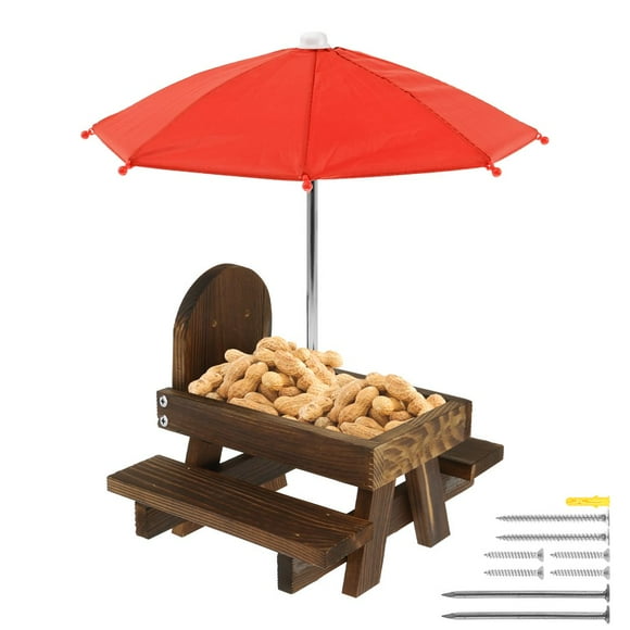 MesaSe Mangeoire pour Écureuil Table d'Alimentation en Bois pour Écureuil avec Parapluie Mangeoire pour Maïs pour Écureuil pour Déco Extérieure