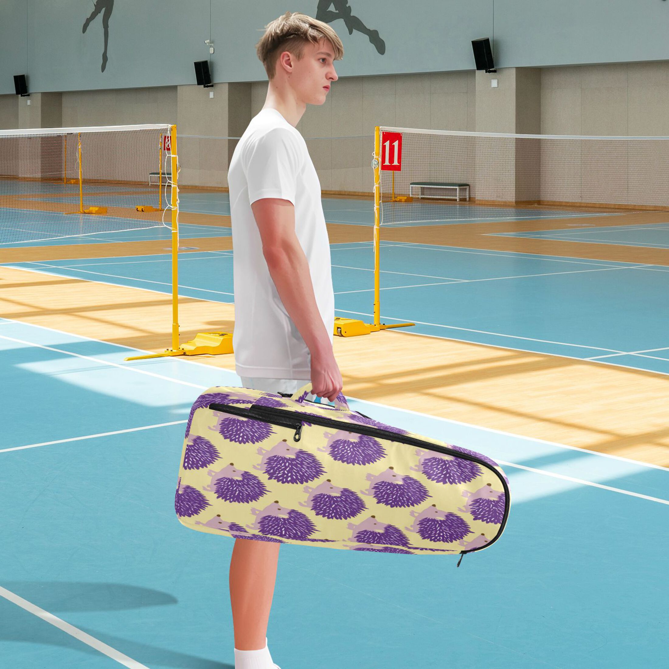 2 Racquet Holder Tennis Backpack Tennis Racket Covers Gym Bags Cute Purple Hedgehog