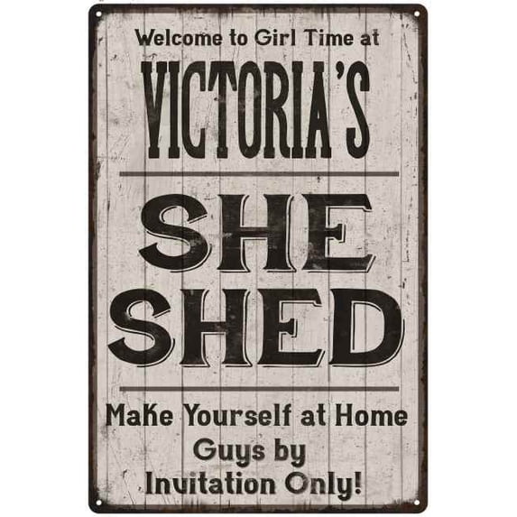 VICTORIA'S She Shed Sign Lady Cave Gift 8 x 12 Matte Finish Metal 108120082119