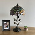 thumbnail image 5 of Tiffany Table Lamp Red Orange Blue Stained Glass Rose Flowers Iron Metal Leaves Bronze Base Included LED Bulb for Living Room Dining Room Bedroom Bedside 12"W*12"D*22"H, 5 of 5