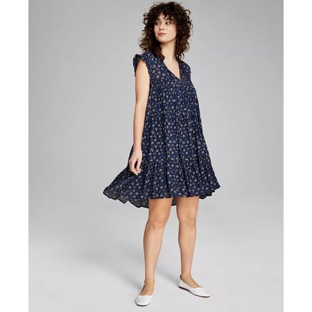 And Now This NAVY FLORAL Women s Ruffled Babydoll Dress  US Large