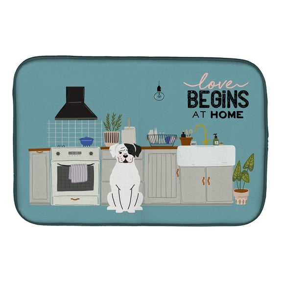 White Boxer Kitchen Scene Dish Drying Mat