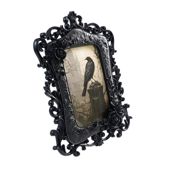 AOOOWER Black Ornate Picture Frame with Gothic Intricate Carvings for Entryway Decors