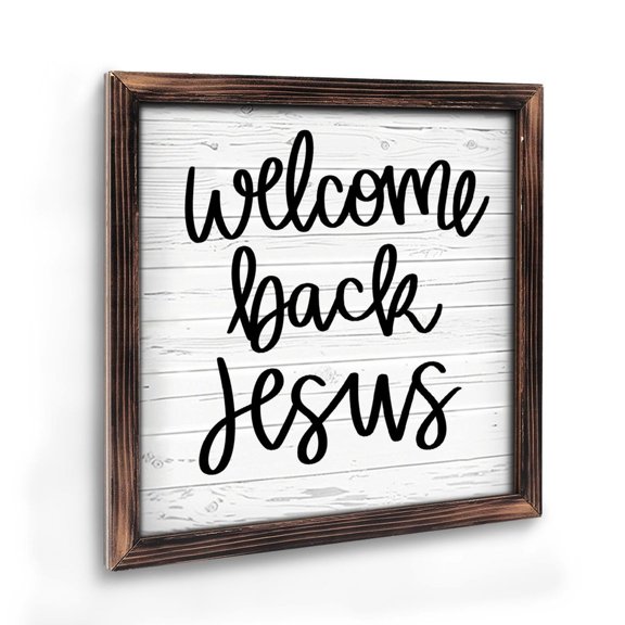 Vintage Wooden Art Decoration , “ Welcome Back Jesus ” - 8 * 8 Inch Wall Decoration for Home, Living Room, Bathroom, Bedroom, Garden, Dining, Bar, Cafe, Festival Party Decor