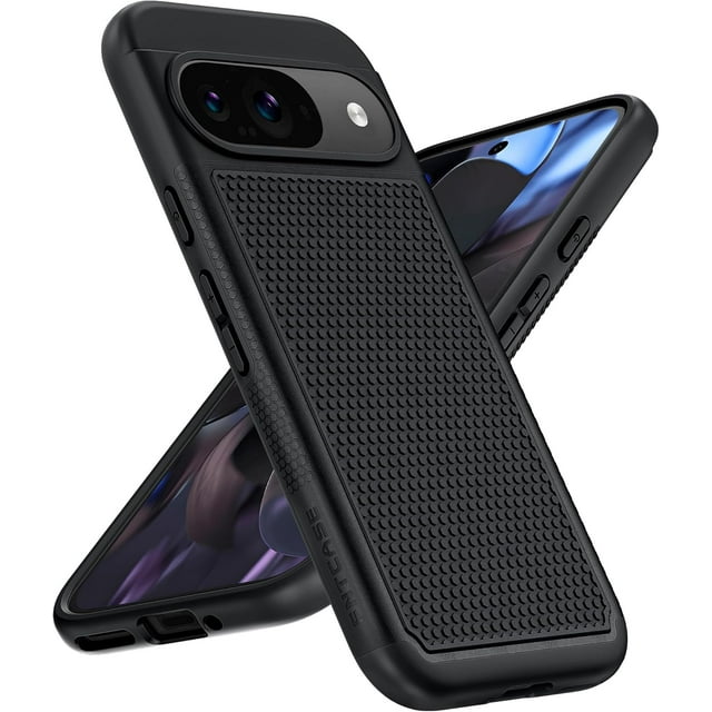 HZXC-for Google Pixel 9 Case: Pixel 9 Pro Dual Layer Heavy Duty Protective Cell Phone Cover with Non Slip Textured Back - Shockproof Rugged Military Protection Bumper Tough (Black)