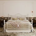 thumbnail image 3 of Allewie Queen Size Vintage Metal Bed Frame with Butterfly Pattern Design Headboard & Footboard, White, 3 of 7