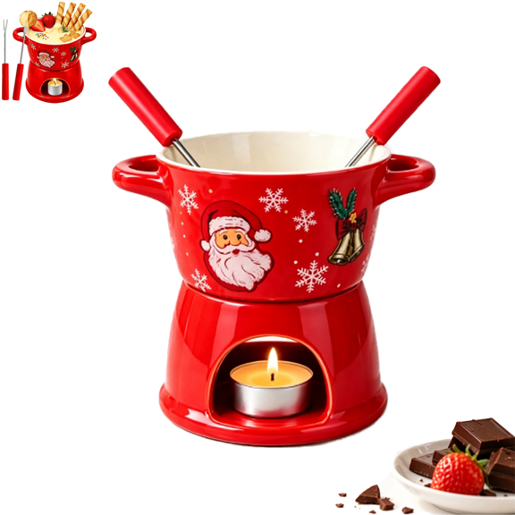 Hot-pot Cup Chocolate Hot-pot with Fork, 300ML Ceramic Fondue Cup, Chocolate Fondue Mug Set, Fondue Pot for Cheese Butter Candy Tea Cold Weather Picnic Outdoor Campfire Home Camping Use