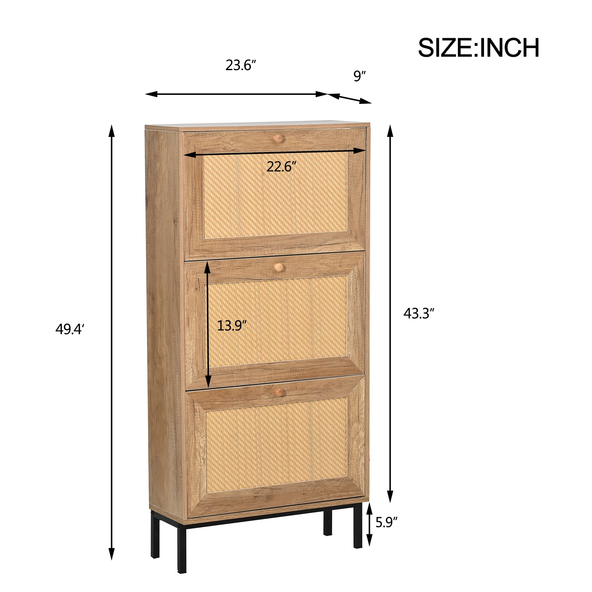 Kepooman Natural 3 Flip Drawer Shoe Cabinet, Rattan Shoe Rack Storage Organizerr with Metal Legs for Entryway Kepooman Natural 3 Flip Drawer Shoe Cabinet, Rattan Shoe Rack Storage Organizerr with Metal Legs for Entryway