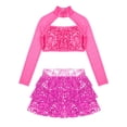 thumbnail image 3 of TiaoBug Kids Girls Sequins Jazz Hip Hop Dance Outfits Long Sleeve Cutout Crop Top Tutu Skirts Modern Dancewear Hot Pink 12, 3 of 5