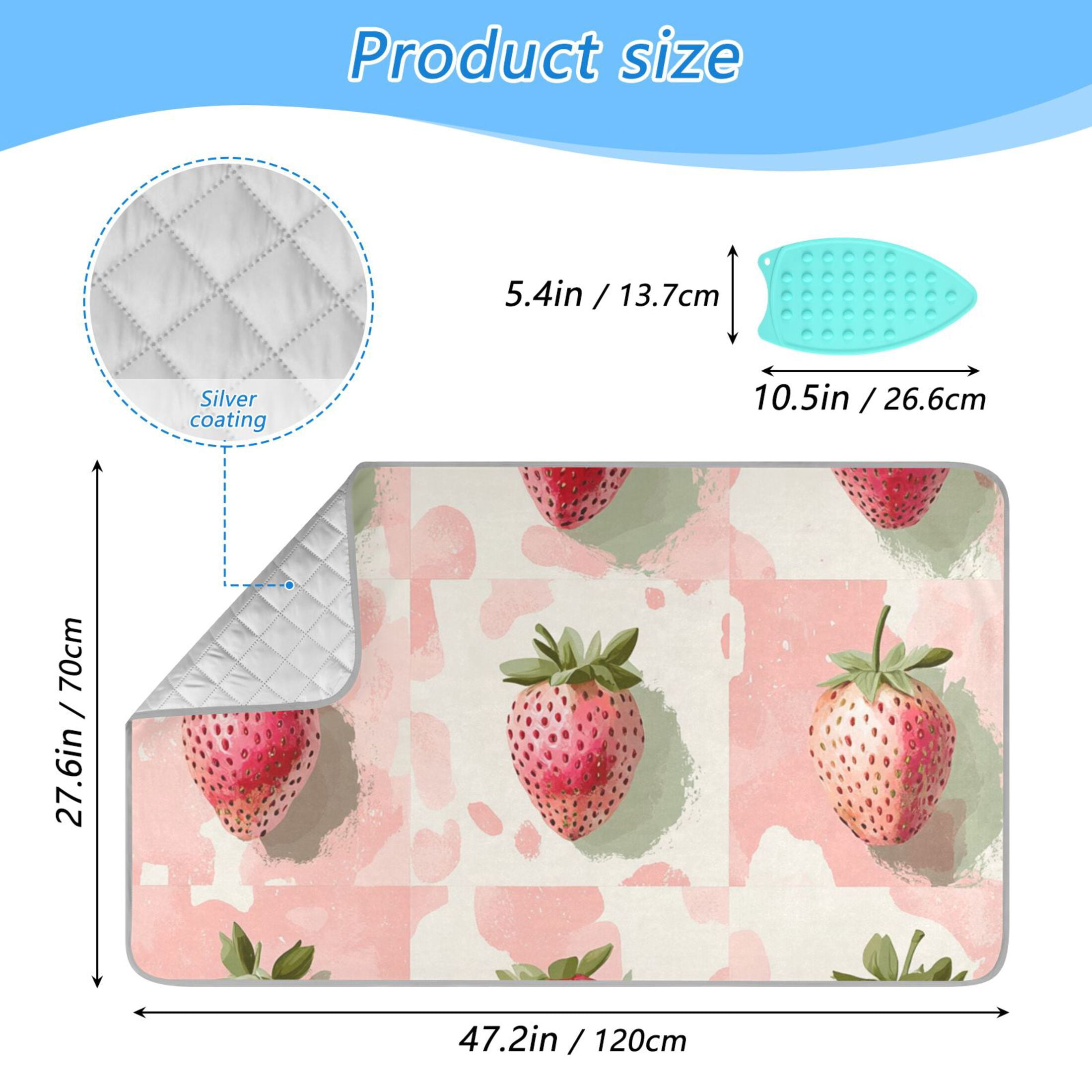 Pink Straberrys in Grids Ironing Board Covers Heat Resistant Ironing Pad Mat Portable for Travel Washer Dryer Table