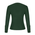 thumbnail image 4 of WCMZJ Womens Long Sleeve Stretch Crewneck Ribbed T-Shirt Slim Fit Casual Basic Tops Button Decor Fall Shirts Green XL, 4 of 7