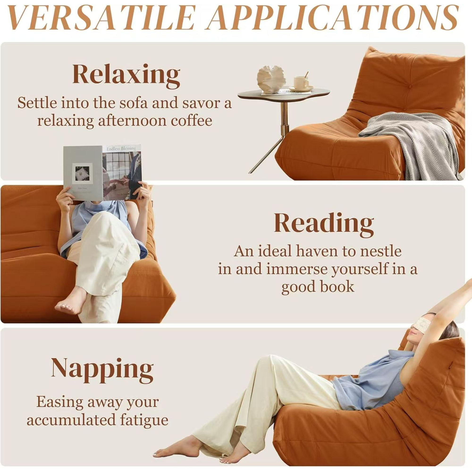 Modern Lounge Chair for Indoor,Button Tufted Corduroy Upholstered Recliner,Deck Chair for Bedroom Living Room,Orange