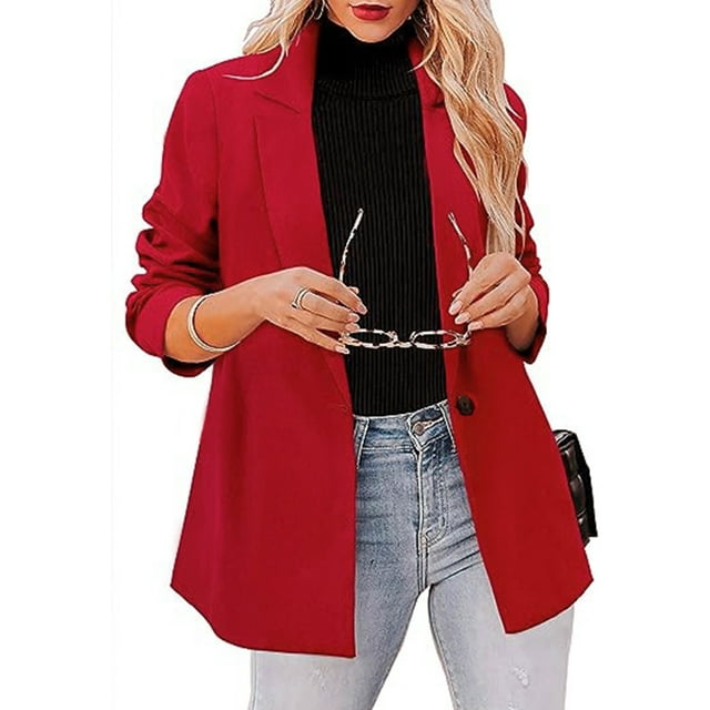 Bellella Veste à Manches Longues pour Femmes Blazer Décontracté Cardigan Rouge 2TG