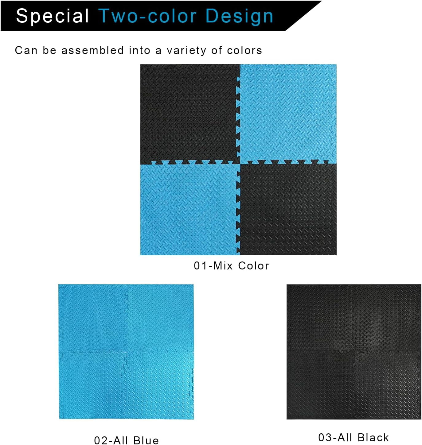 1 in Thick 48 Sq Ft EVA Foam Exercise Gym Mats 12 Pcs - Interlocking Puzzle Floor Tiles for Home Gym Heavy Workout Equipment Flooring - 24 x 24in Tile, Black & Blue