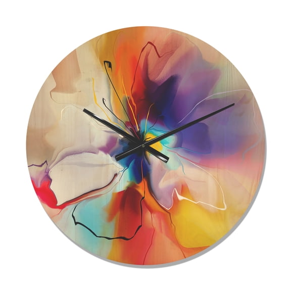 Designart 'Abstract Creative Flower in Multiple Colors II' Farmhouse Wood Wall Clock