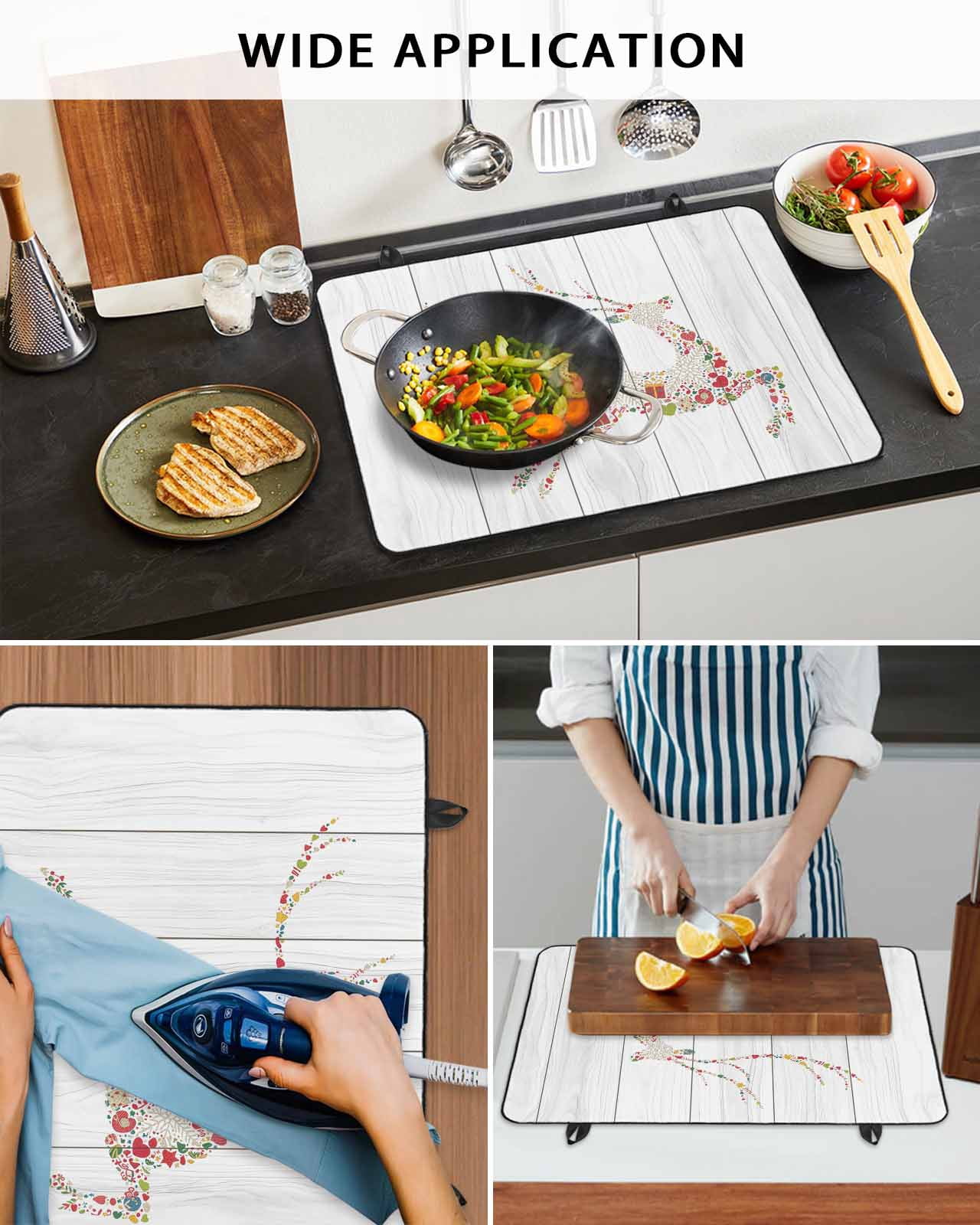 Large Induction Cooktop Protector Mat Christmas Stove Top Covers for Electric Stove, Winter Xmas Snowflake Love Deer Wooden Grain Decorative Stove Burner Cover Mats, Glass Top Stove Cover