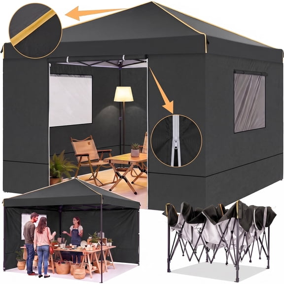 COBIZI 10x10 Pop up Canopy with Sidewalls Waterproof Outdoor Canopy Gazebo Anti-UV Instant Foldable Canopy Tent for Party with Carry Bag,Black