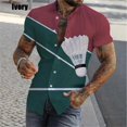 thumbnail image 2 of Camisa de playa de manga corta para hombre, estampado completo, con estampado de bádminton, para verano, informal, con personalidad, talla grande, 2 of 5