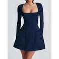 thumbnail image 4 of Women'S Square Neck Evening Party Gowns Y2K Long Sleeves Bodycon Short Dress Elegant A-Line Mini Dresses Navy Blue M, 4 of 6