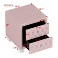 thumbnail image 3 of Velvet Upholstered Nightstand, Mid Century Modern Nightstand with 2 Drawers & Crystal Handles, Button-Tufted Storage Bedside Table for Bedroom, Easy Assembly (Pink), 3 of 6