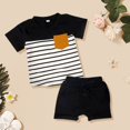 thumbnail image 2 of LNMQLPDBS Baby Boy Outfit Sets Summer Color Block Striped Short Sleeve Crewneck T Shirt with Chest Pocket + Solid Elastic Waist Shorts 2pcs Sets 3 Year Old Boy Gifts Cute Toddler Clothes Sets, 2 of 4