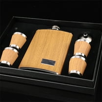 9 Oz Wooden Hip Flask Set with 1 Funnel and 4 Cups Whiskey Wine Stainless Steel Flagon Bottle Travel for Gifts
