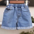 thumbnail image 5 of Aezemi Girls Cuffed Hem Jean Shorts, Toddler Kids Elastic Waist Outdoor Jean Bottoms, Little Girlss Summer Washed Trendy Bottoms with Pockets 11-12 Years, 5 of 9