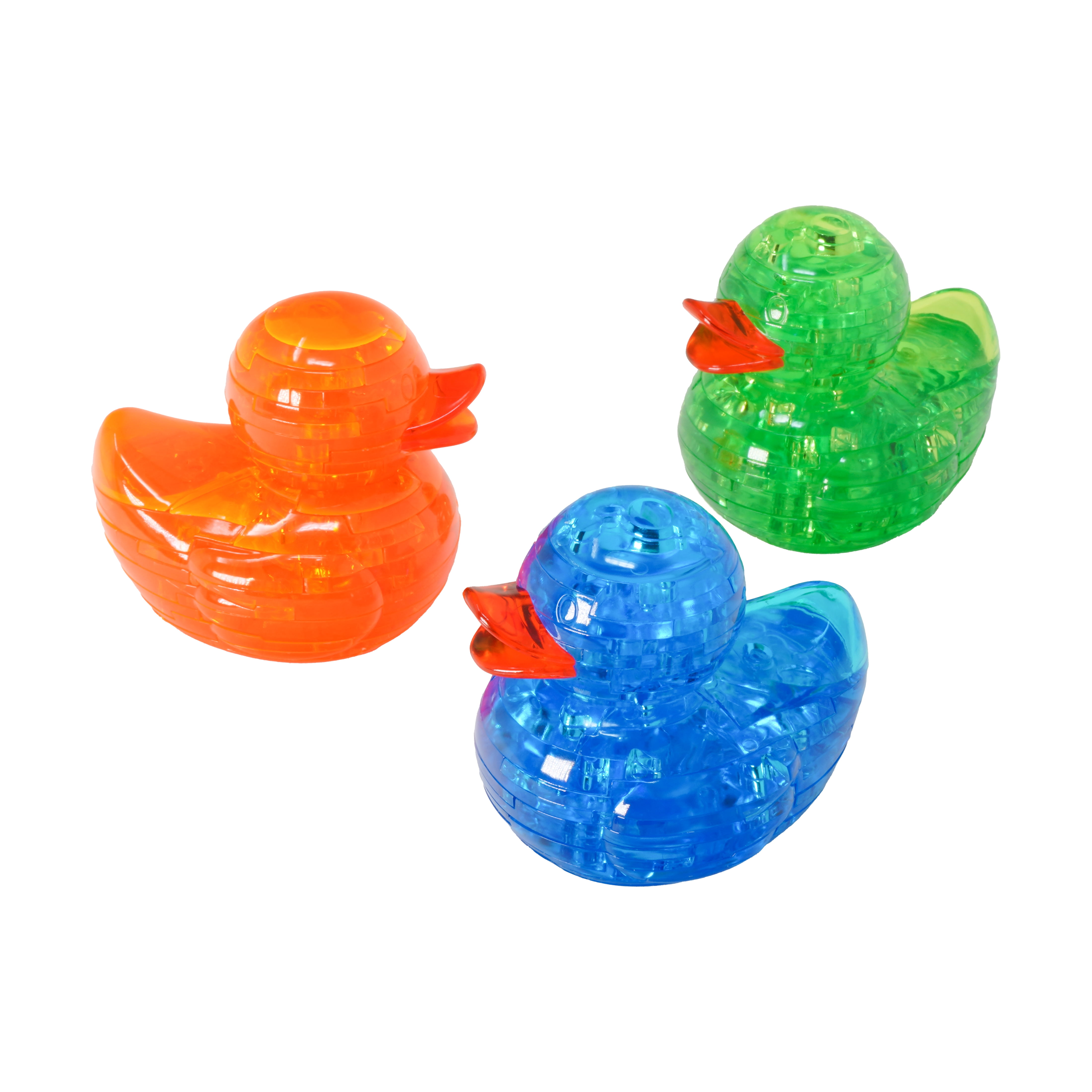 AreYouGame.com 3D Crystal Puzzle - Deluxe Rubber Ducks 3-Pack (Neon Orange/Green/Blue): 129 Pcs