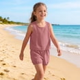 thumbnail image 7 of PInxia Summer Unisex Clothes for Kids Round Neck Sleeveless Tank Tops Elastic Waisted Shorts Casual Vacation Outfits,Pink,9-10Years, 7 of 7