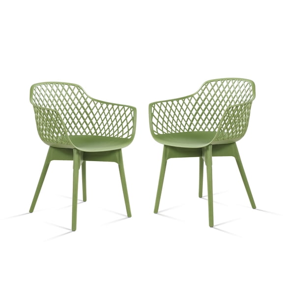 Aoodor Modern Dining Chairs Set of 2, Weather-Resistant Plastic Cafe Chairs with Ergonomic Back and Non-Slip Pad, Suitable for Patio, Restaurant, Yard, Porch, Balcony, Green