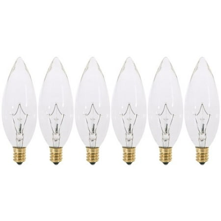 - (6 Pack) 60 Watt Clear Candelabra Base (E12) Torpedo Tip 120V Chandelier B...