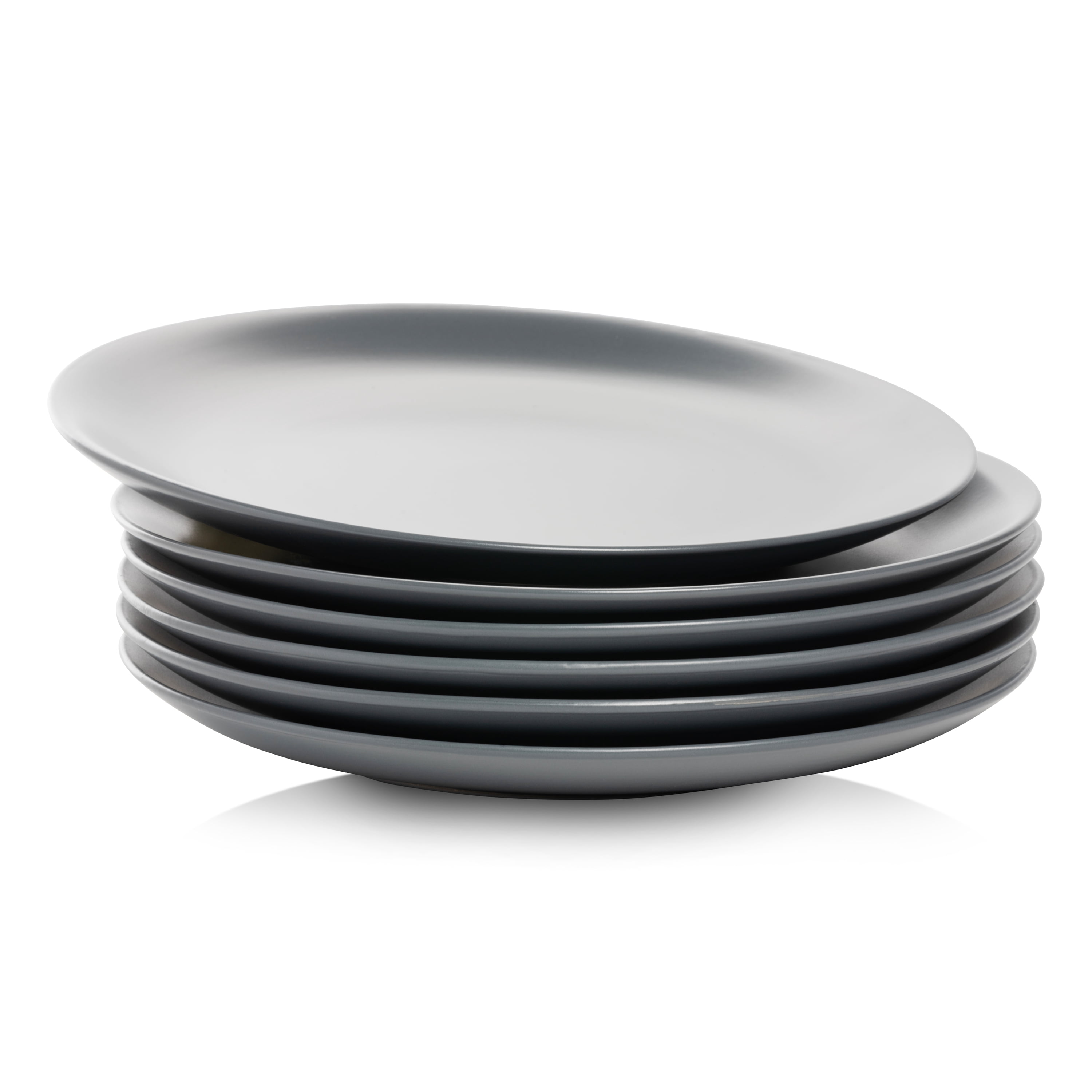 10 Strawberry Street Wazee Matte 10.5" Coupe Stoneware Dinner Plate, Set of 6, Charcoal Gray