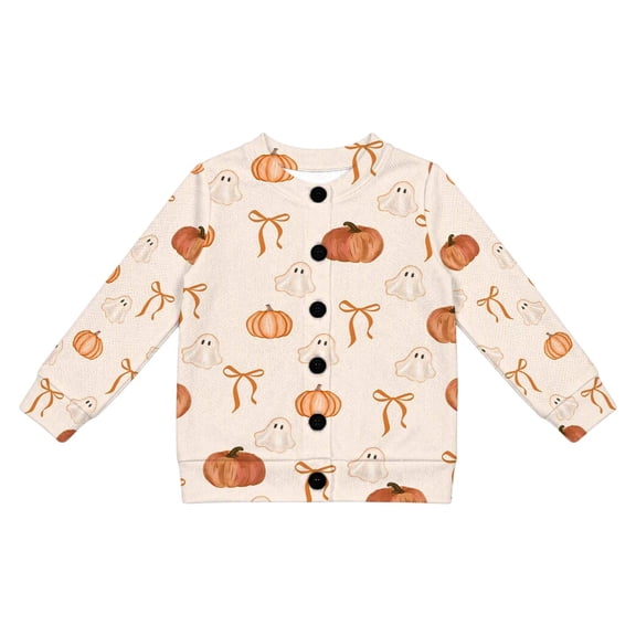 Halloween Knitted Sweater Cardigan for Girls Pumpkin Print Sweet Lovely Fall Long Sleeve Button Down Tops