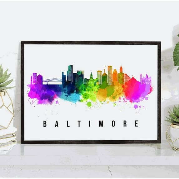 Pera Print Baltimore Skyline Maryland Poster, Baltimore Maryland Unframed Poster, Maryland Cityscape and Landmark Print, Maryland Home Office Wall Art Decor - 11x14 Inches
